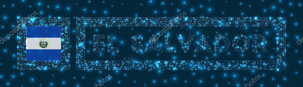 El Salvador badge. Flag of El Salvador in glowing network geometric style. Radiant vector illustration.
