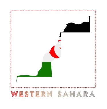 Batı Sahra Sahra Logo Haritası Ülke adı ve bayrağı İnanılmaz vektör illüstrasyonu