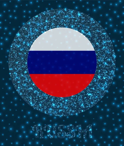 Drapeau de la Russie ronde Drapeau de la Russie aux mailles lumineuses Logo du réseau de pays Authentique — Image vectorielle