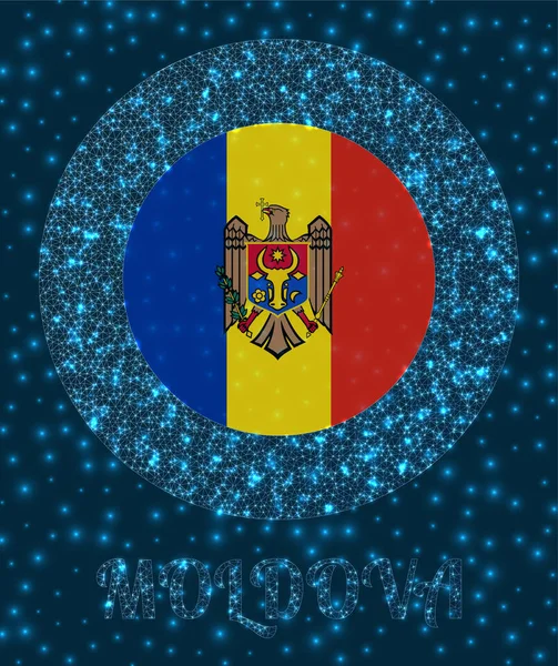 Okolo moldavského odznaku Vlajka Moldavska v zářivém síťovém stylu Logo sítě Země Atraktivní — Stockový vektor