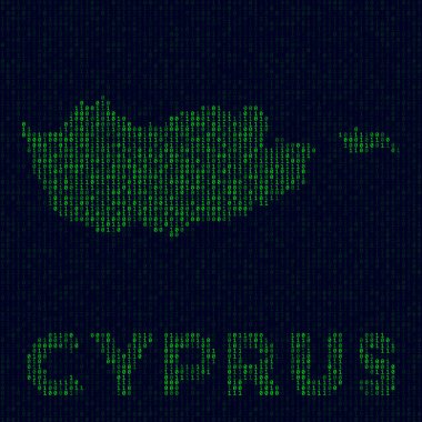 Kıbrıs Dijital logo Ülke sembolü hacker stili ikili kod haritası ülke adıyla