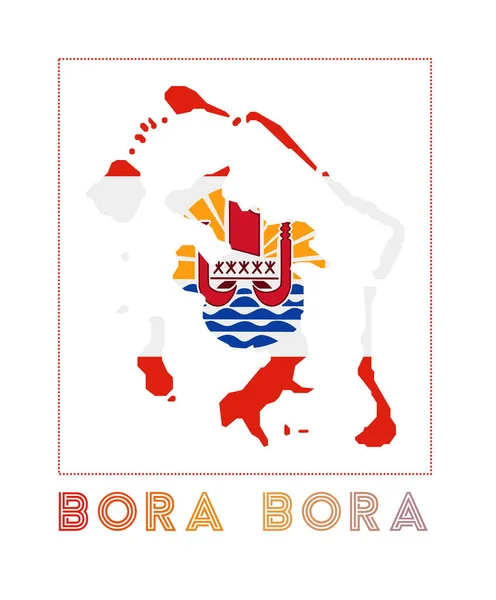 Bora Bora Logo Mapa de Bora Bora con nombre de isla y bandera Captivante ilustración vectorial. — Vector de stock
