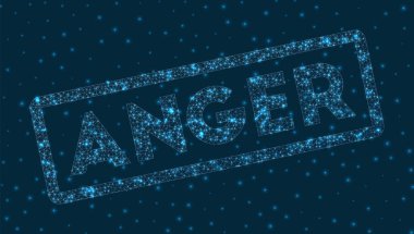 Dijital tarzda kızgın kelime Parlayan geometrik öfke rozeti çekici vektör illüstrasyonu