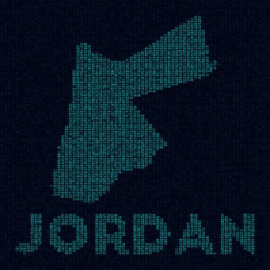 Ürdün teknoloji haritası ülke sembolü Ürdün 'ün dijital stil siber haritası ve ülke adı Trendy