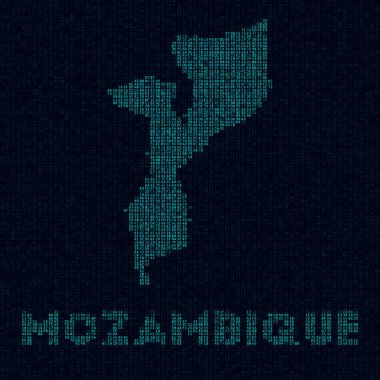 Mozambik teknoloji haritası Ülke sembolü ülke adıyla Mozambik 'in dijital stil siber haritası