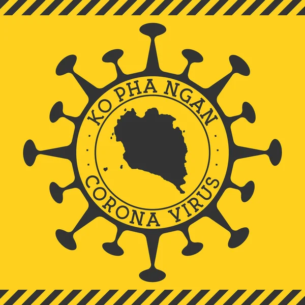 Vírus da Corona em Ko Pha Ngan assinar crachá redondo com forma de vírus e mapa Ko Pha Ngan Ilha amarela — Vetor de Stock