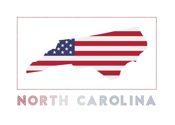 North Carolina Logo Karte von North Carolina mit uns Staatsnamen und Flagge Mächtiger Vektor — Stockvektor