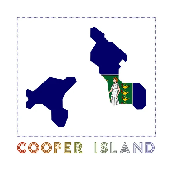 Cooper Island Logo Mappa di Cooper Island con nome dell'isola e bandiera Illustrazione vettoriale radiante — Vettoriale Stock