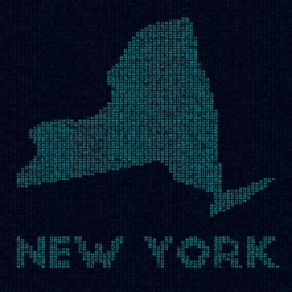 New York tech karta oss stat symbol i digital stil Cyber karta över New York med oss statens namn — Stock vektor
