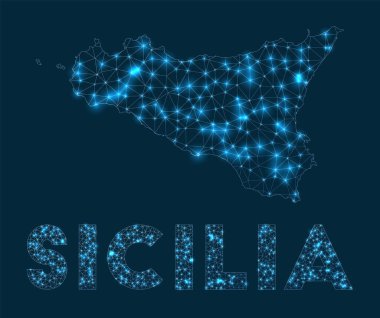Sicilya ağ haritası adanın internet bağlantılarının soyut geometrik haritası ve