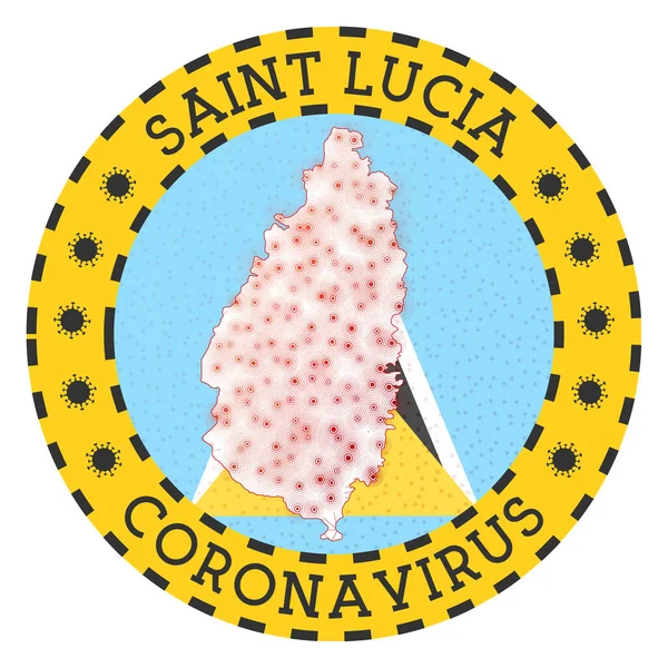 Koronawirus w Saint Lucia znak Okrągła odznaka w kształcie Saint Lucia Żółta wyspa zamek w dół — Wektor stockowy