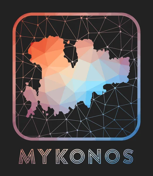 Mykonos Kartendesign Vektor Low-Poly-Karte der Insel Mykonos Ikone im geometrischen Stil Die Insel — Stockvektor