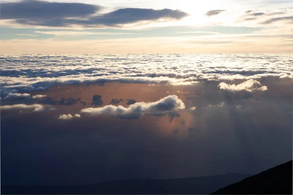 Sea of clouds above the Ocean View from Agung mountain at Bali island Indonesia