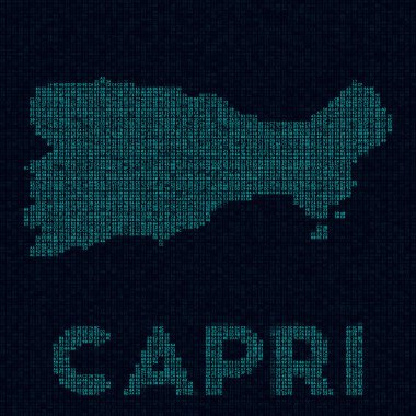 Capri teknolojisi haritası ada adı Sanatsal vektörlü Capri 'nin dijital stil siber haritası ile ada sembolü