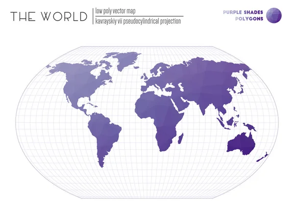 Mappa geometrica astratta del mondo Kavrayskiy VII proiezione pseudocilindrica del mondo Viola — Vettoriale Stock