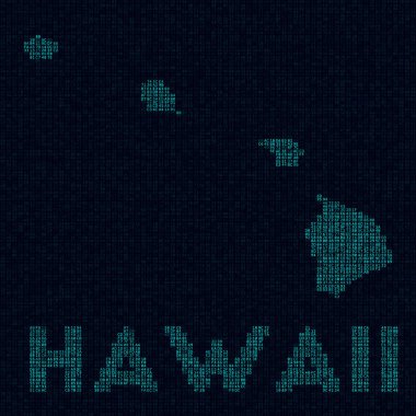 Hawaii teknoloji haritası. Hawaii 'nin dijital stil siber haritasında bizlerle birlikte eyalet sembolü.