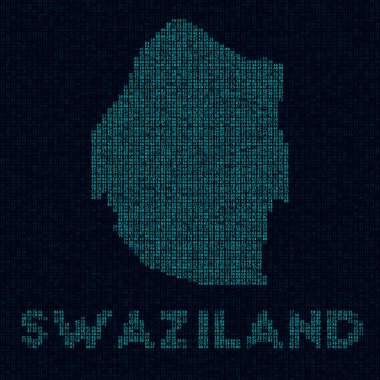 Svaziland teknoloji haritası Ülke sembolü Svaziland 'ın dijital stil siber haritası ve ülke adı