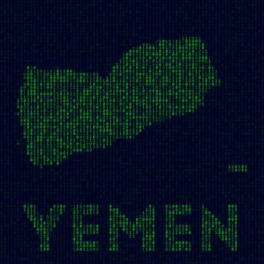 Sayısal Yemen logo ülkesi sembolü bilgisayar korsanı tarzında Yemen 'in ülke adına sahip ikili kod haritası