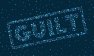Dijital tarzda suçluluk kelimesi Parlayan geometrik suçluluk rozeti Modern vektör illüstrasyonu