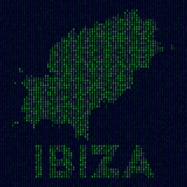 Digital Ibiza logo Island symbol in hacker style Binary code map of Ibiza with Island name Modern — стоковий вектор