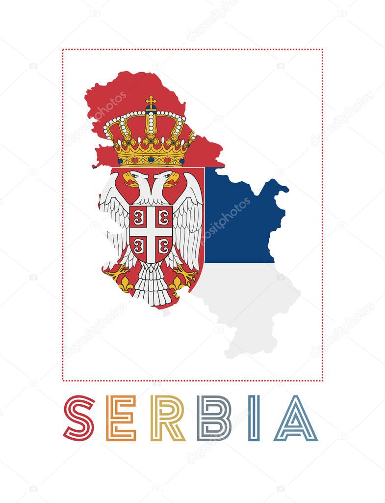 Serbia Logo Map of Serbia with country name and flag Captivating vector illustration