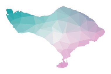 Bali Geometrik haritasında adanın zümrüt ametist renkleriyle çizilmiş çokgen haritası