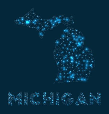 Michigan ağ haritası ABD eyaleti internet bağlantılarının soyut geometrik haritası ve
