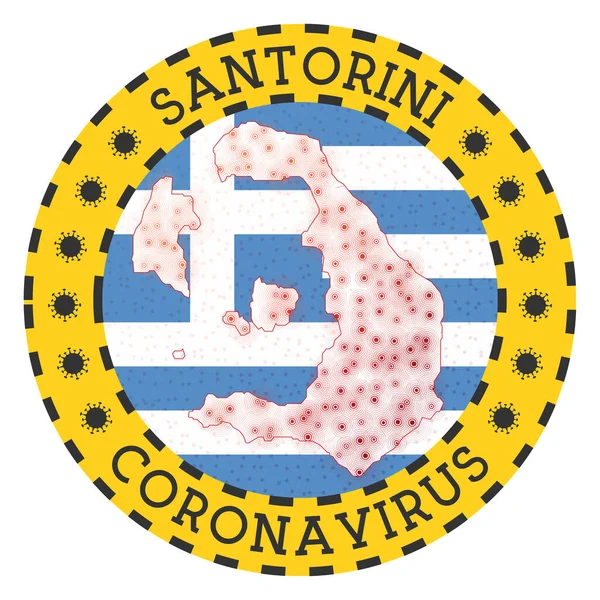 Коронавірус у Санторіні знак Круглий значок з формою герба острова Санторіні. — стоковий вектор