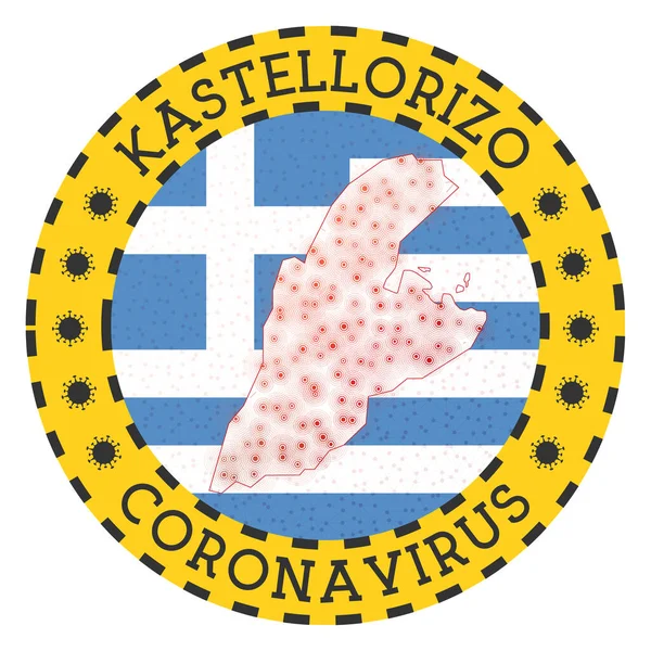 Koronawirus w Kastellorizo znak Okrągła odznaka w kształcie Kastellorizo Żółta wyspa zamek w dół — Wektor stockowy