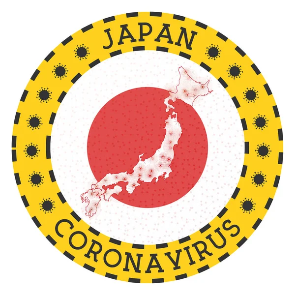 Coronavirus στην Ιαπωνία υπογράψει στρογγυλό σήμα με το σχήμα της Ιαπωνίας — Διανυσματικό Αρχείο