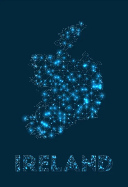Irlanda mapa de red Resumen mapa geométrico del país Conexiones a Internet y — Vector de stock