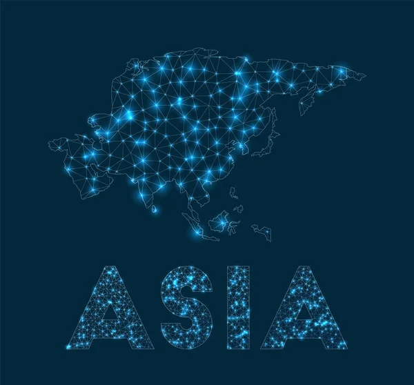 Mapa de redes de Asia Mapa geométrico abstracto del continente Conexiones a Internet y — Archivo Imágenes Vectoriales