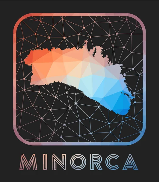 การออกแบบแผนที่ Minorca แผนที่โพลีต่ําของเกาะ ไอคอน Minorca ในสไตล์เรขาคณิต เกาะ — ภาพเวกเตอร์สต็อก