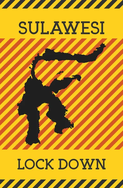 Sulawesi Lock Down Sign Icono de peligro pandémico de isla amarilla Ilustración vectorial — Vector de stock