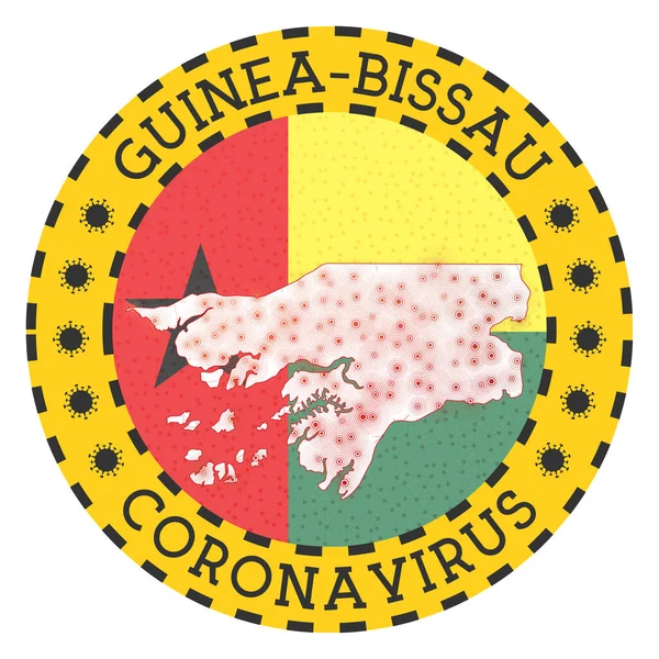 Coronavirus en GuineaBissau signo Insignia redonda con forma de GuineaBissau cerradura de país amarillo — Vector de stock