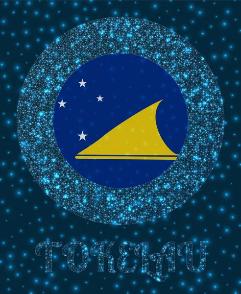 Okrągła odznaka Tokelau Flaga Tokelau w świecącym stylu siatki sieci Kraj logo sieci Nowoczesne — Wektor stockowy