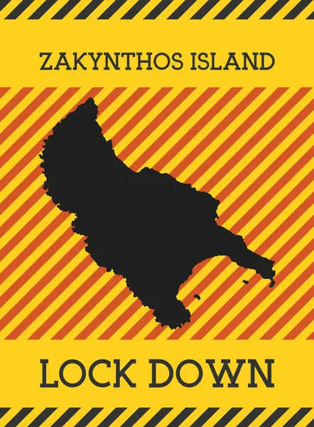 Zakynthos Adası Kilitleme İşareti Sarı Ada Pandemik Salgın Tehlike Vektör İllüstrasyonu — Stok Vektör