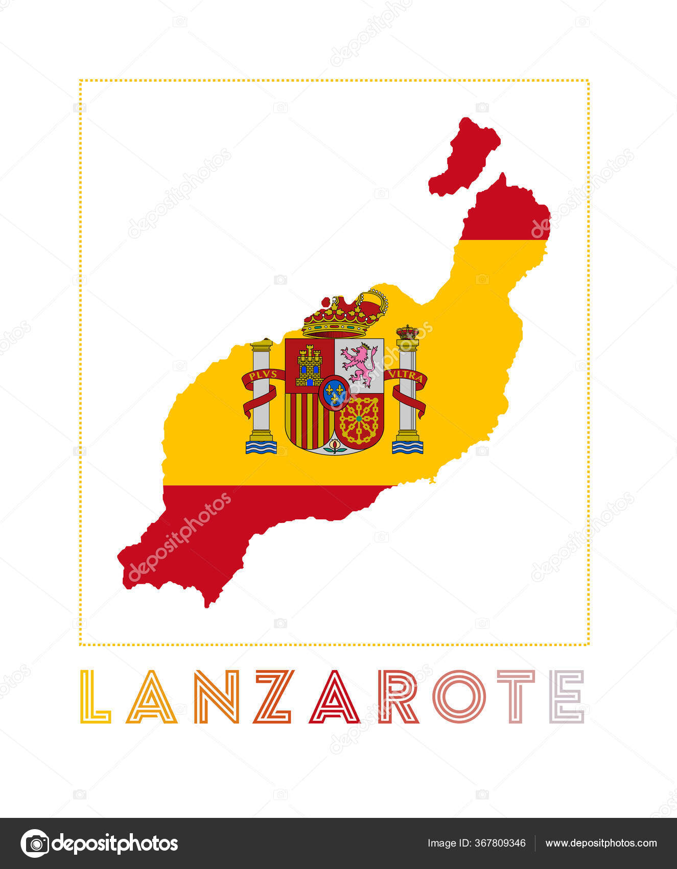 Lanzarote Logo Map of Lanzarote with island name and flag Beautiful