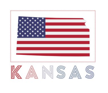 Kansas Logo Haritası. Eyalet adımız ve güçlü vektör illüstrasyonumuz.