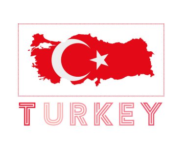 Türkiye 'nin ülke adı ve bayrak taşıyıcı illüstrasyonuna sahip Türkiye Logo Haritası