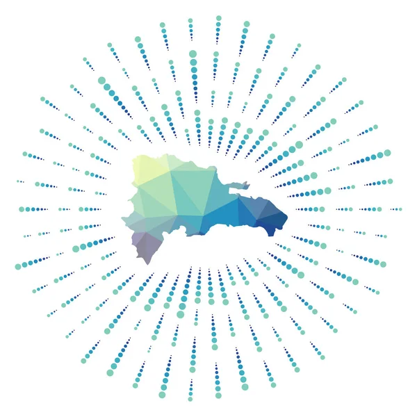 Shape of Dominicana polygonal sunburst Map of the country with colorful star rays Dominicana. — Vector de stock