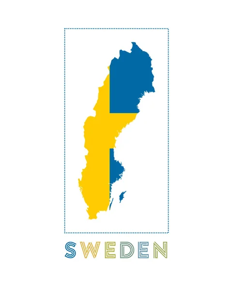 Швеция Логотип Карта Швеции с названием страны и флагом Элегантная векторная иллюстрация — стоковый вектор