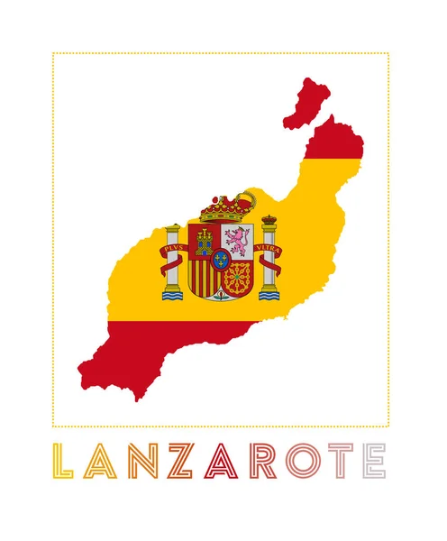 Lanzarotes logotyp Karta över Lanzarote med namn och flagga Vacker vektorillustration — Stock vektor