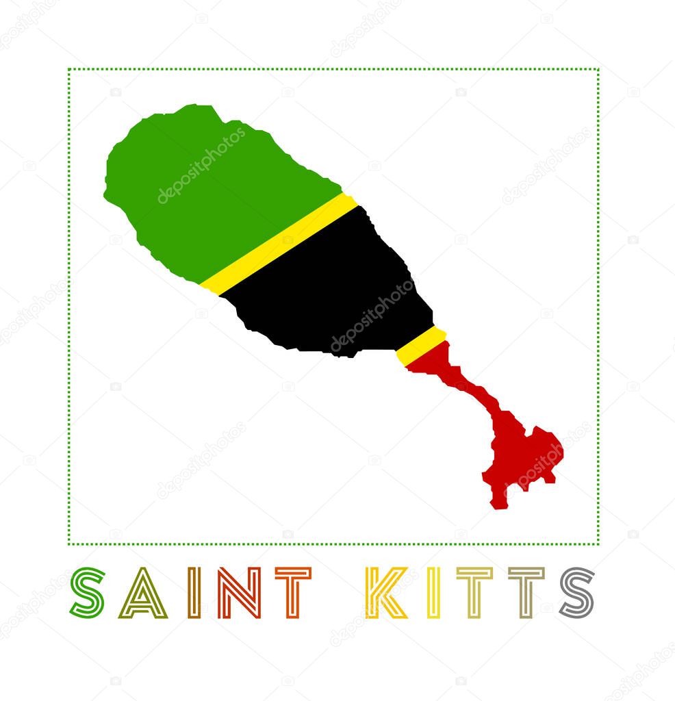 Saint Kitts Logo Map of Saint Kitts with island name and flag Neat vector illustration