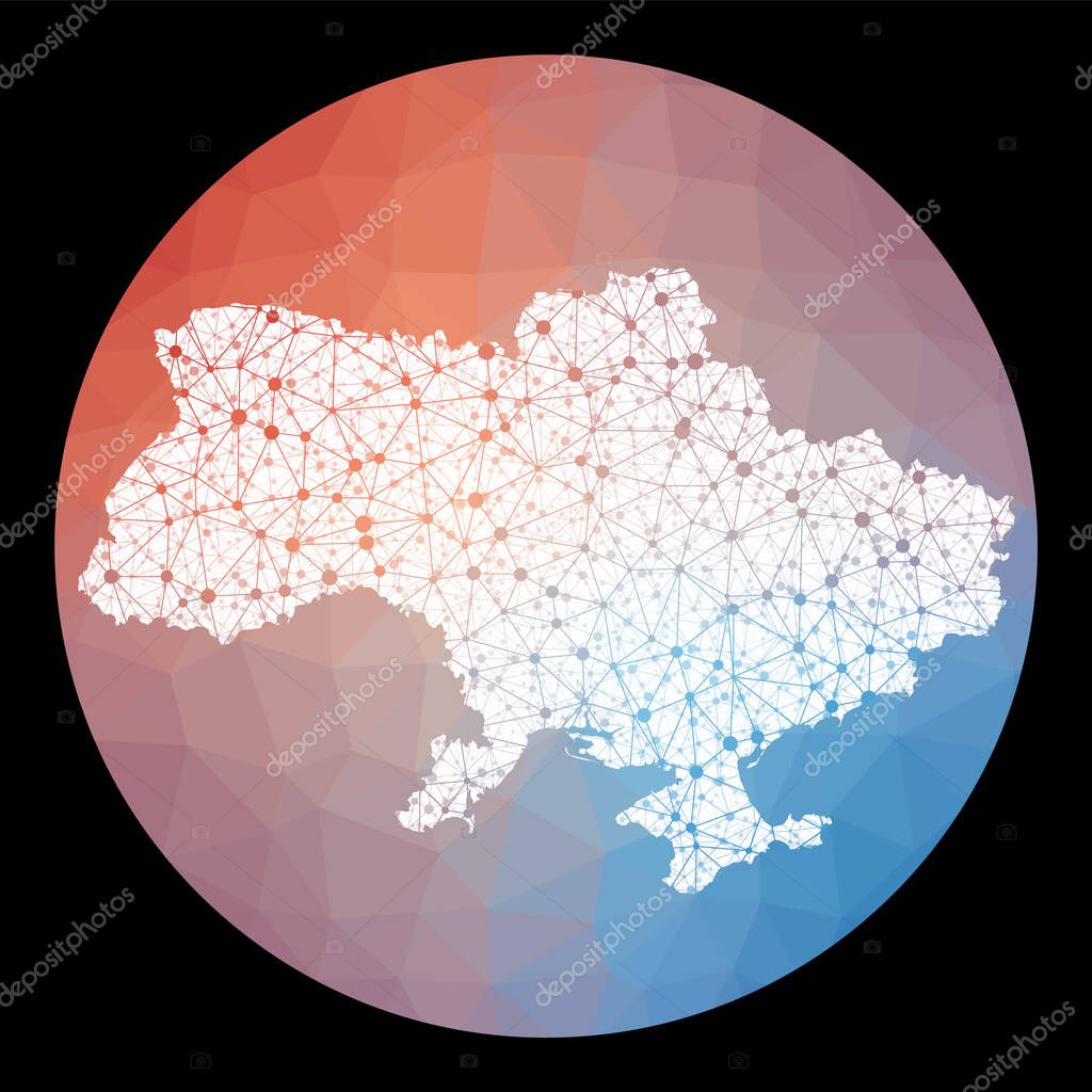 Vector network Ukraine map Map of the country with low poly background Rounded Ukraine