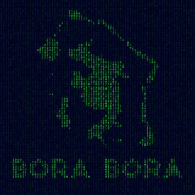 Dijital Bora Bora logosu sembolü. Hacker tarzı. Bora Bora 'nın adalı ikili kod haritası.