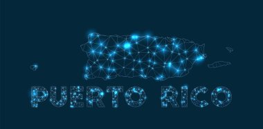 Porto Riko ağ haritası ülkenin internet bağlantılarının soyut geometrik haritası ve