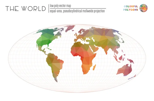 Vector kaart van de wereld Equalarea pseudocilindrische Mollweide projectie van de wereld Kleurrijk — Stockvector