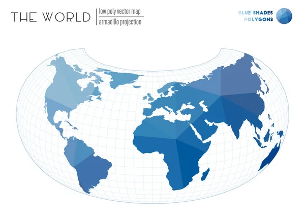 世界蓝色阴影色多边形网形矢量的低聚类图Armadillo投影 — 图库矢量图片