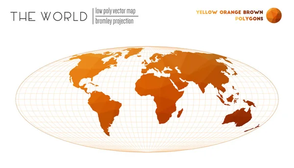 Mappa astratta Bromley proiezione del mondo Poligoni di colore giallo arancio marrone Moderno — Vettoriale Stock
